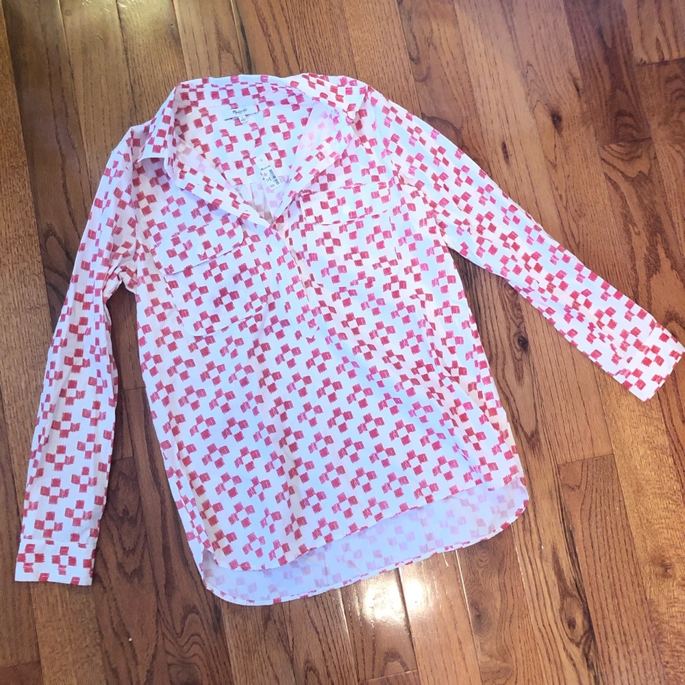 NWT Madewell White/Red long sleeve shirt sz S